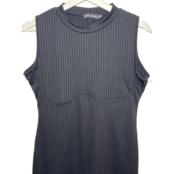 Pretty Little Thing Womens 10 Black Ribbed Knit Bodycon Mini Dress - Picture 2 of 12